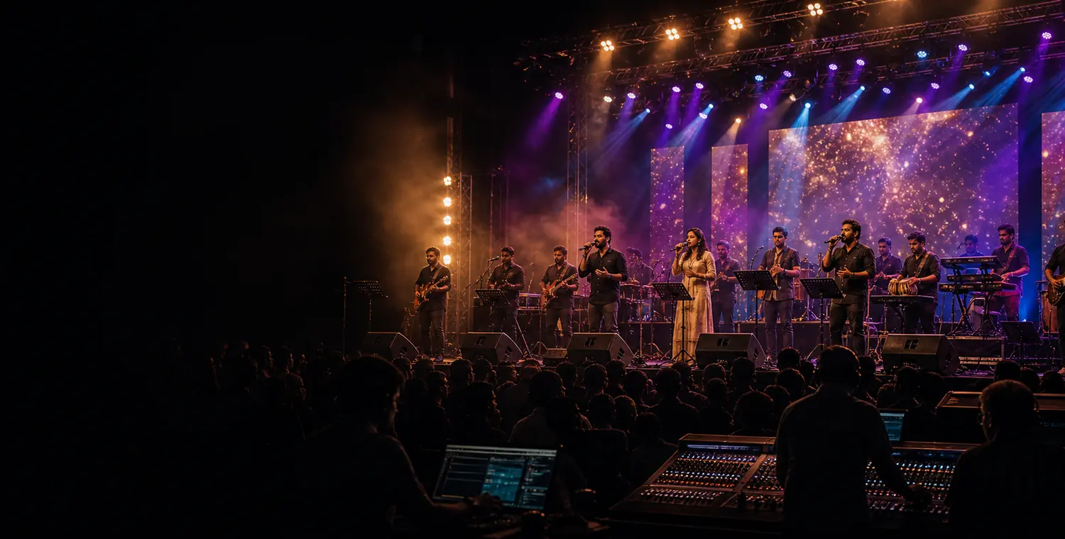 Event management in Kannur with stage lights and live entertainment production